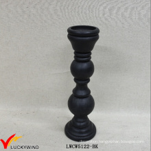 Decorative Solid Wood Antique Black Pillar Candle Holder